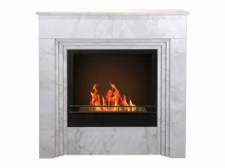 Chimenea de bioetanol de pie BELLINI en madera efecto mármol Fabricada en Italia L96 x P35 x H96 Blanco Best
