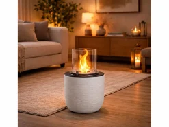 Chimenea|Chimenea|Chimenea de bioetanol RAFFAELLO Pearl White, brasero de pie para interior y exterior, d.35 x h.55