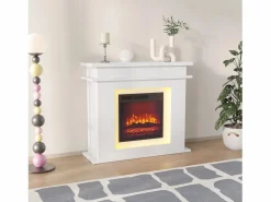 Chimenea eléctrica - Chimenea LED, con calefacción - Efecto de llama 3D - Temporizador, iluminación ambiental LED de 20 colores y control remoto - Blanco Sale