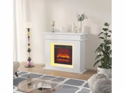 Chimenea eléctrica - Chimenea LED, con calefacción - Efecto de llama 3D - Temporizador, iluminación ambiental LED de 20 colores y control remoto - Blanco Sale