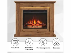 Chimenea eléctrica BALDERIA Finn - Chimenea de pie, calefacción 2000 W - Roble oscuro Marru00f3n