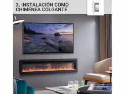 Chimenea eléctrica BALDERIA Agnes 60 - Chimenea de pared o empotrable - Negro New