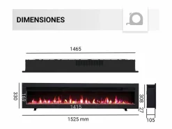 Chimenea eléctrica BALDERIA Agnes 60 - Chimenea de pared o empotrable - Negro New