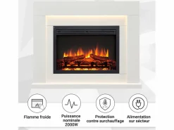 Chimenea eléctrica BALDERIA Elektra ñEfecto llama 3D, iluminación LED, potencia calorífica 1ñ2 kW, mando a distancia - Blanco