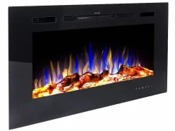 FLAMATECH Chimenea|Chimenea|Chimenea eléctrica CALBUCO - De pared o empotrada - An. 101,6 x Pr. 14 x Al. 54,4 cm - Negra