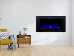 FLAMATECH Chimenea|Chimenea|Chimenea eléctrica CALBUCO - De pared o empotrada - An. 101,6 x Pr. 14 x Al. 54,4 cm - Negra