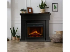Chimenea|Chimenea|Chimenea eléctrica CAMBRIDGE, chimenea de pie, madera negra, 110x36x100h