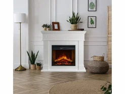 Chimenea eléctrica CAMBRIDGE, chimenea de pie, madera blanca, 110x25x95h Blanco Outlet
