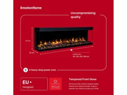 Chimenea eléctrica de 3 caras SOLIS 90 - fuego premium, empotrada - 90x30x46 cm - LED decorativa con calefacción 750/1500 W Negro Hot