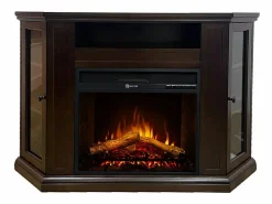 Chimenea eléctrica de esquina de suelo MADISON en madera de nogal L126 x P78 x H83^