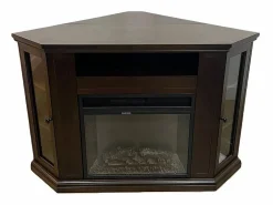 Chimenea eléctrica de esquina de suelo MADISON en madera de nogal L126 x P78 x H83^