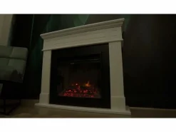 Chimenea eléctrica de esquina de suelo MADISON en madera blanca L126 x P78 x H83 Blanco Hot