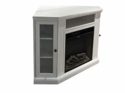Chimenea eléctrica de esquina de suelo MADISON en madera blanca L126 x P78 x H83 Blanco Hot