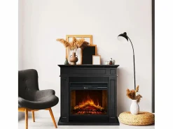 Chimenea|Chimenea|Chimenea eléctrica de pie JEFFERSON en madera negra L 89,5 x H 90,5 x D 28