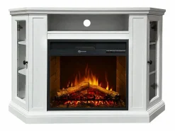 Chimenea eléctrica de pie esquinera MADISON en madera blanca, L126 x P78 x H83 Blanco Clearance