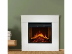 Chimenea|Chimenea|Chimenea eléctrica de pie, madera blanca, fabricada en Italia, MICHELANGELO, 96x36x90h
