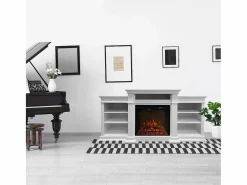 Chimenea eléctrica de pie BIDEN de madera blanca L179 x P48 x H85 Blanco Best