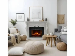 Chimenea|Chimenea|Chimenea eléctrica de suelo PARIGI en madera blanca L123xP39xH100