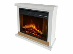 Chimenea|Chimenea|Chimenea eléctrica Stockholm, chimenea de pie, madera blanca, L75xP28xH70 cm