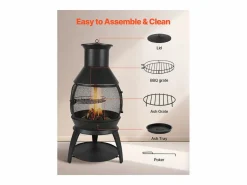 Chimenea Exterior SucceBuy, de Hierro de 56 cm, con Reja y Tapa de Chimenea, para Reuniones en el Jardín, Acampadas y Fiestas al Aire Libre^ Hot
