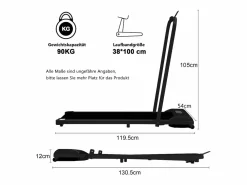 Cinta de correr plegable 2 en 1 para casa/oficina, 1-6 km/h, LED, Bluetooth, soporte para teléfono, metal (130 x 58 x 13 cm) Negro Online