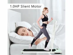 Cinta de correr plegable 2 en 1, control remoto, 1-6 km/h, pantalla LED, altavoz Bluetooth, soporte para teléfono, metal (130 x 58 x 13 cm) Verde Clearance