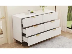 Cómoda|Cómoda 6 Cajones - con Tiradores y Pies Dorados - Superficie Ondulada - 120x40x77cm