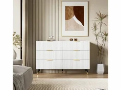 Cómoda|Cómoda 6 Cajones - con Tiradores y Pies Dorados - Superficie Ondulada - 120x40x77cm
