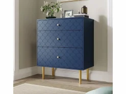 Cómoda 3 Cajones, Almacenamiento Diferente Profundidad, Esquinas Redondeadas, 75x40x89cm Azul Online