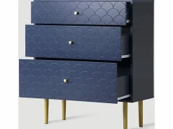 Cómoda 3 Cajones, Almacenamiento Diferente Profundidad, Esquinas Redondeadas, 75x40x89cm Azul Online