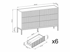 Cómoda: 6 cajones, , patas doradas, 154 x 39 x 83 cm, tiradores dorados^ Sale