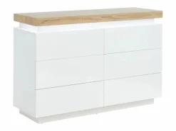 Cómoda 6 cajones de MDF lacado con LEDs HALO II. Color: roble y blanco^Vente-unique Clearance