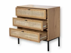 Cómoda 3 cajones efecto madera con rejilla de ratán L80 x P39 cm - JAYA^Calicosy Discount
