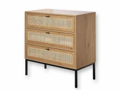 Cómoda 3 cajones efecto madera con rejilla de ratán L80 x P39 cm - JAYA^Calicosy Discount