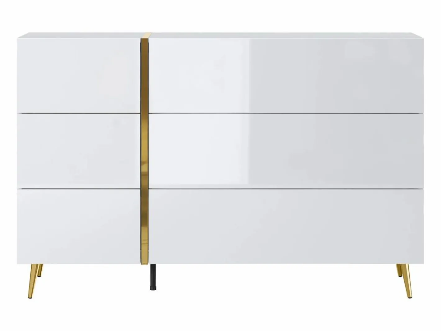 Vente-unique Cómoda|Cómoda 6 cajones en color blanco brillante y dorado - MARZIALO