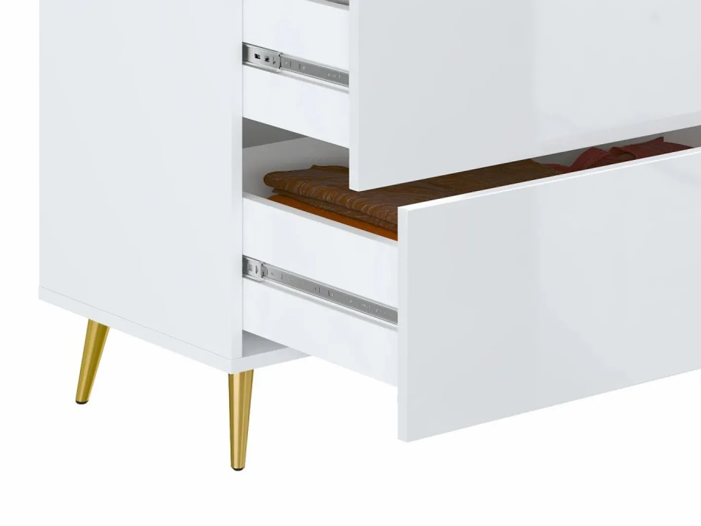 Vente-unique Cómoda|Cómoda 6 cajones en color blanco brillante y dorado - MARZIALO