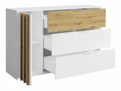 Vente-unique Cómoda|Cómoda 3 cajones y 1 puerta en color natural y blanco - TUNALO