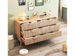 Cómoda acanalada con 6 cajones, Cómoda moderna con almacenaje para recibidor, 100 x 34 x 73 cm, madera Color natural claro Outlet