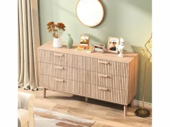 Cómoda acanalada con 6 cajones, Cómoda moderna con almacenaje para recibidor, 100 x 34 x 73 cm, madera Color natural claro Outlet