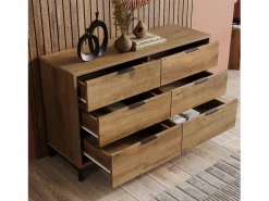 Merax Cómoda|Cómoda, aparador con 6 cajones, 120 x 40 x 76 cm, Tablero de partículas + metal, Roble oscuro