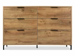 Merax Cómoda|Cómoda, aparador con 6 cajones, 120 x 40 x 76 cm, Tablero de partículas + metal, Roble oscuro