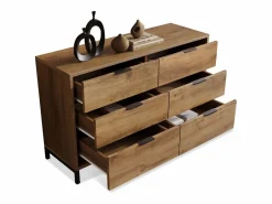 Merax Cómoda|Cómoda, aparador con 6 cajones, 120 x 40 x 76 cm, Tablero de partículas + metal, Roble oscuro