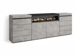 Skraut Home Cómoda, Cajonera, 214x35x75cm, Dormitorio, habitación, Chimenea eléctrica, Cemento Gris Clearance