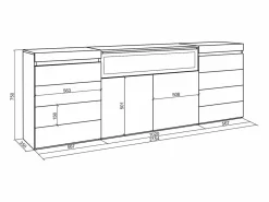 Skraut Home Cómoda, Cajonera, 214x35x75cm, Dormitorio, habitación, Chimenea eléctrica, Cemento Gris Clearance