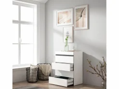 Cómoda, Cajonera, 57x35x75cm, Dormitorio, habitación, Con almacenamiento, Blanco y negro^Skraut Home Online