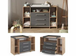 Vicco Mueble De Bebé|Cómoda cambiador antracita/sonoma 143x70x100 oskar