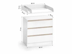 Vicco Cómoda cambiador /sonoma 80x76x87 emma Blanco Hot