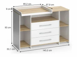 Cómoda cambiador roble blanco/dorado 143.2x53.1x93 oskar^Vicco Outlet
