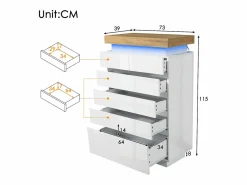 Merax Cómoda|Cómoda con 6 cajones - 73 x 39 x 115 cm - LED - Tablero de partículas - para salón y dormitorio -
