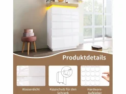 Merax Cómoda|Cómoda con 6 cajones - 73 x 39 x 115 cm - LED - Tablero de partículas - para salón y dormitorio -